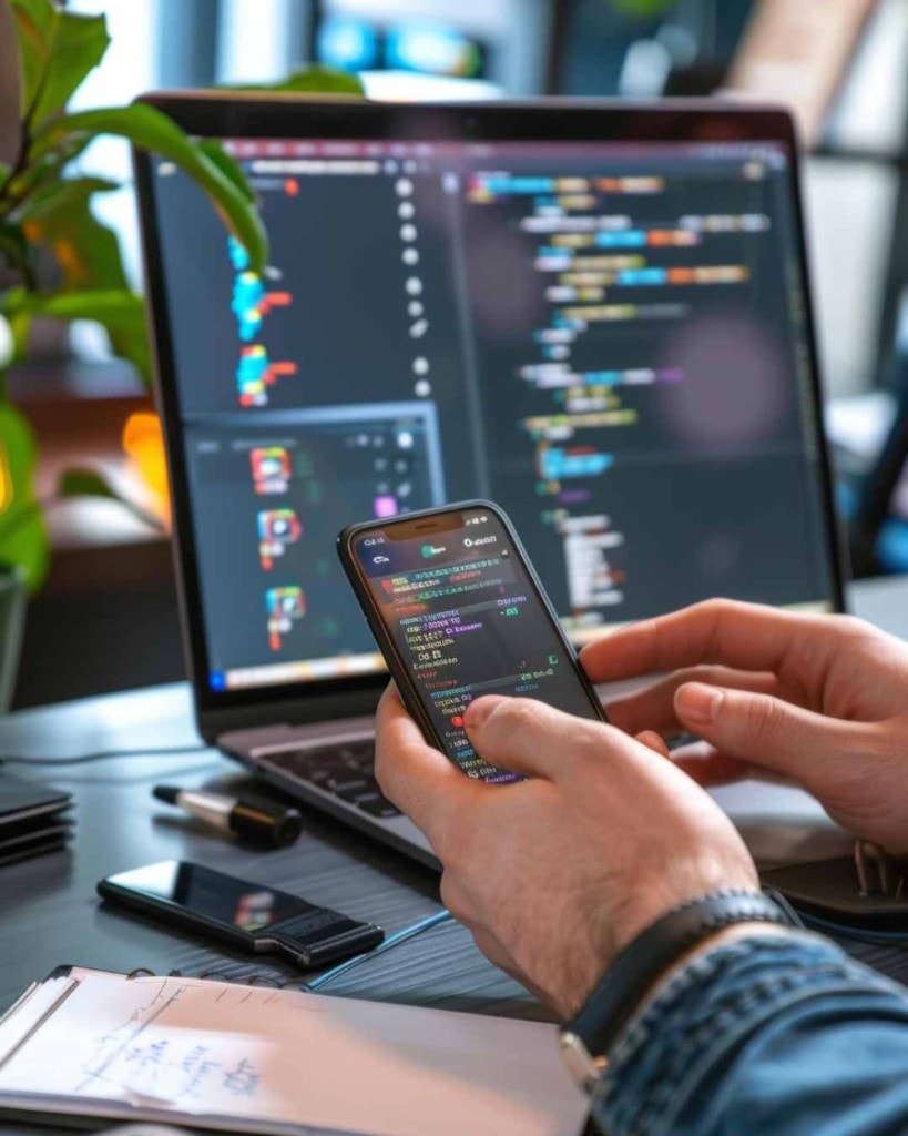 Mobil uygulama geliştirme telefon ve laptop ekranı
